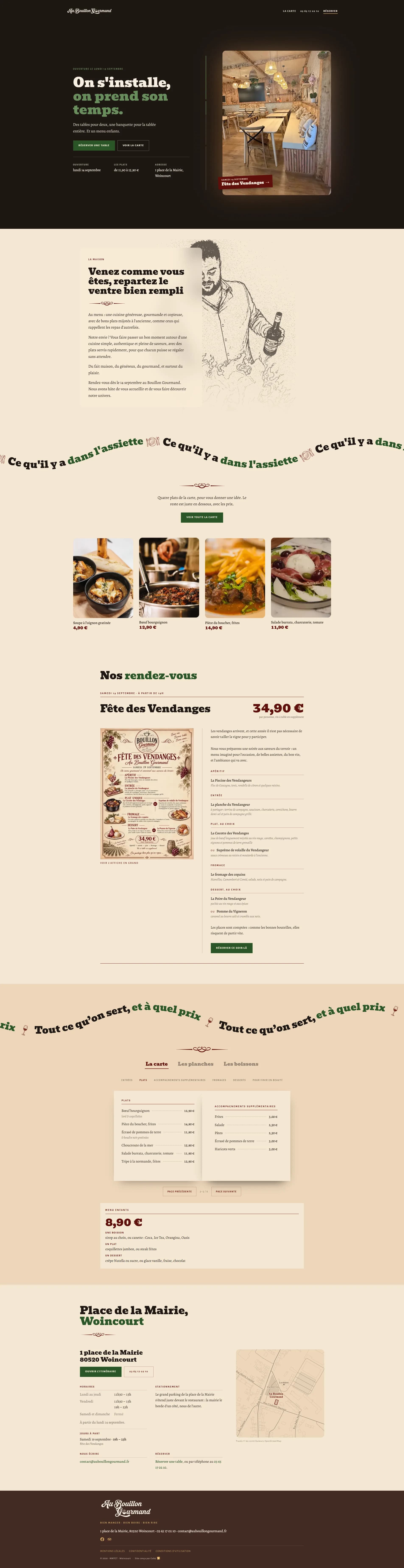 Au Bouillon Gourmand — Site vitrine d'un bouillon, avec réservation et carte autonome — page complète